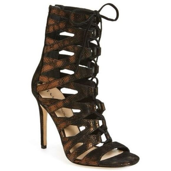 Via Spiga women’s Metallic Brown Shiny Copper Lace Up Stiletto - 7.5 / 38 - Picture 1 of 9